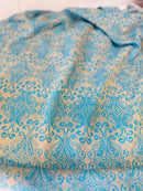 150cms Blue Retro Fabric Bright Loud Print