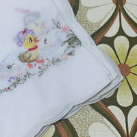 Crisp White Embroidered Tablecloth Flowers & Ducks Vintage