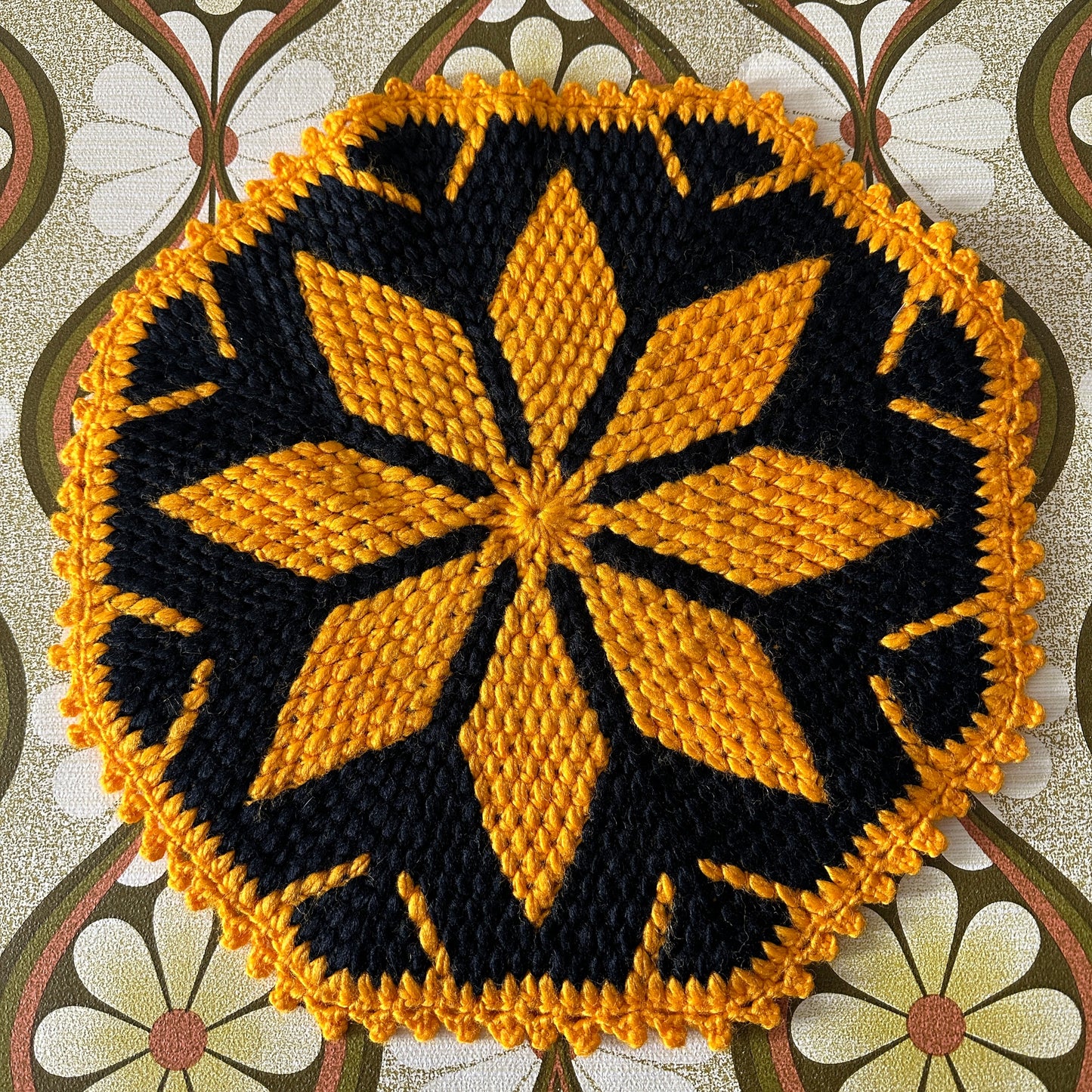 # 2 Large Handmade Doily Placemat Black & Orange