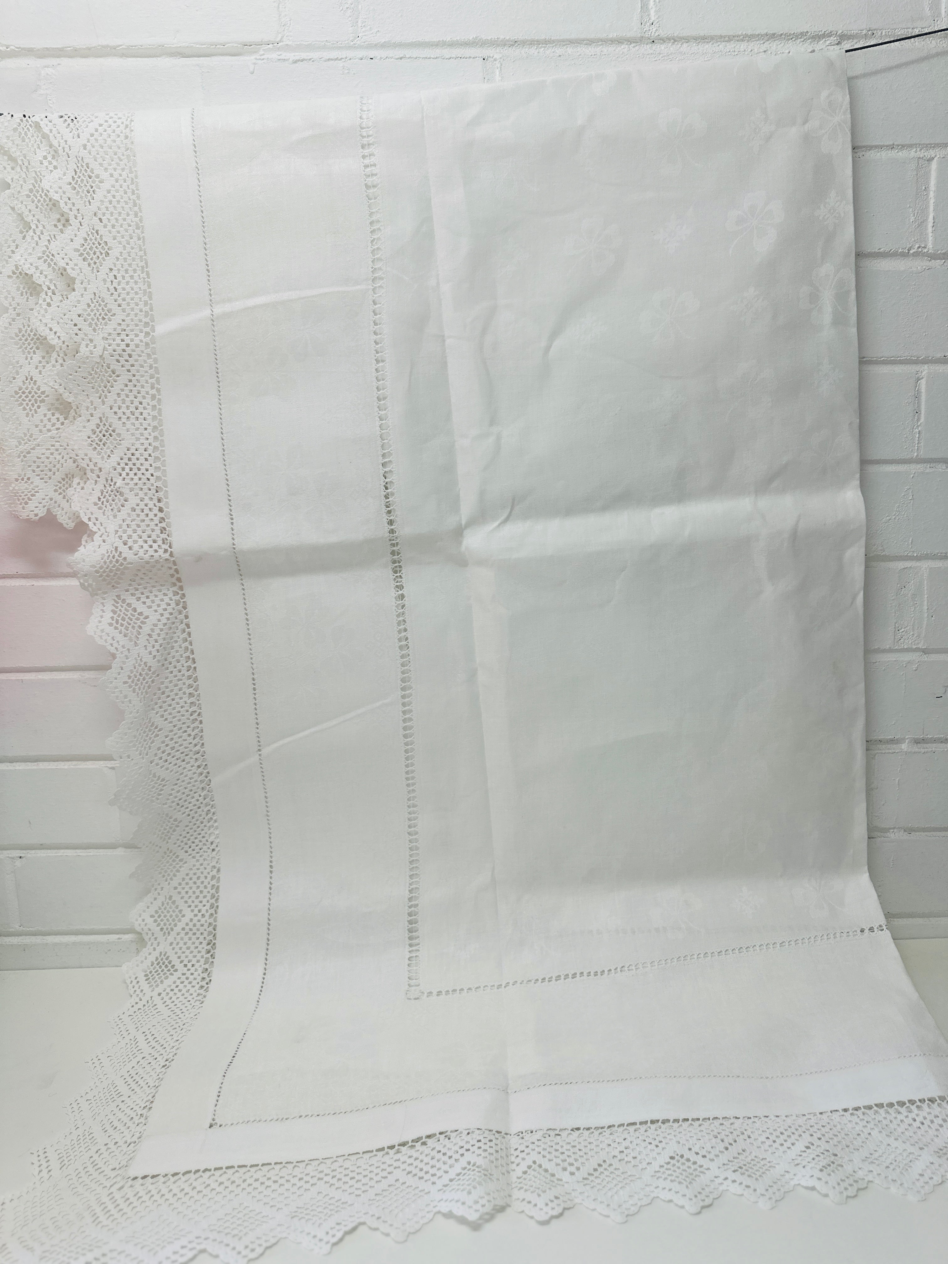 Crisp White Vintage Linen Tablecloth