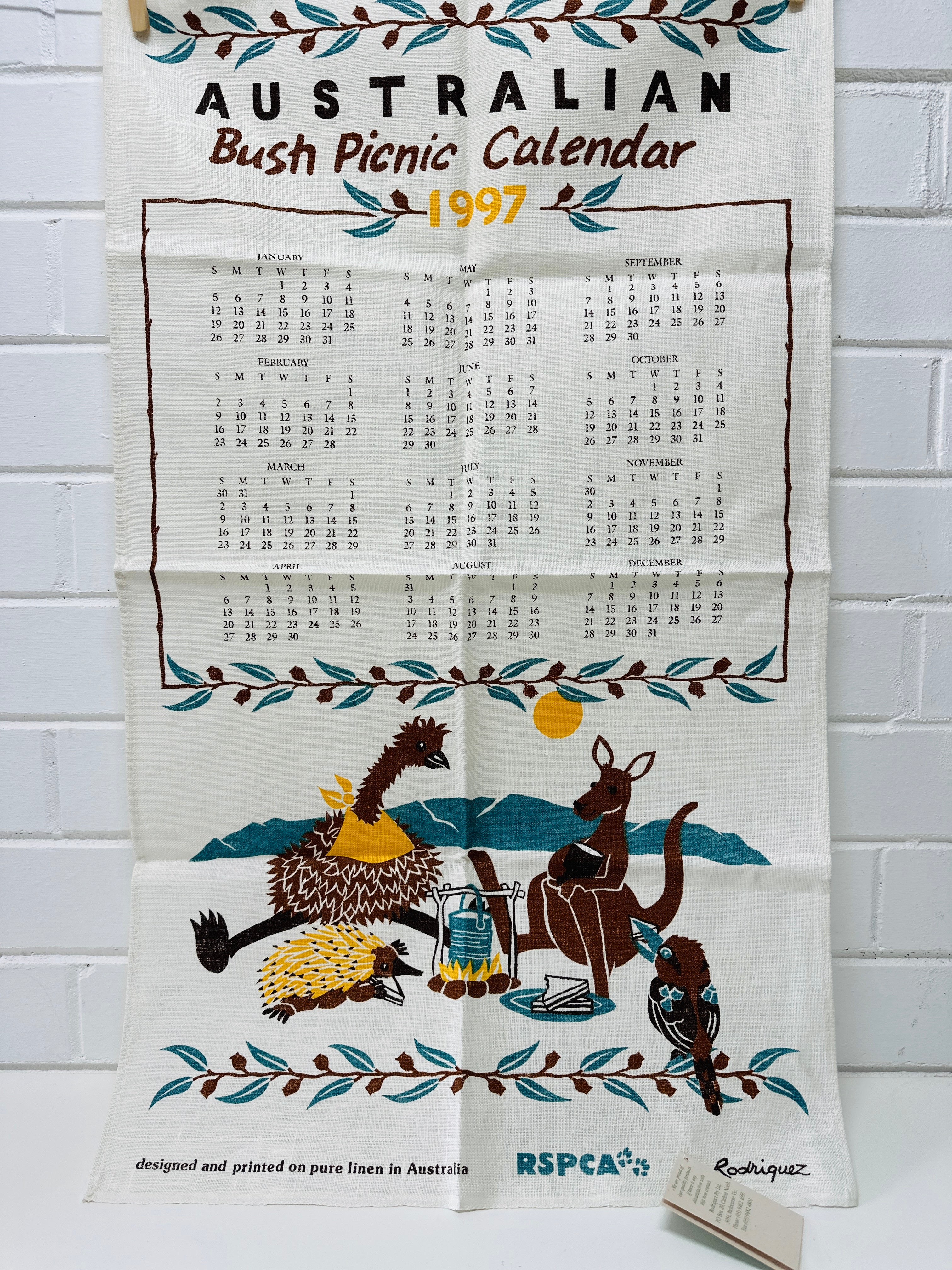 With Tags UNUSED Rodriguez Tea Towel People Pure Linen Australian 1997