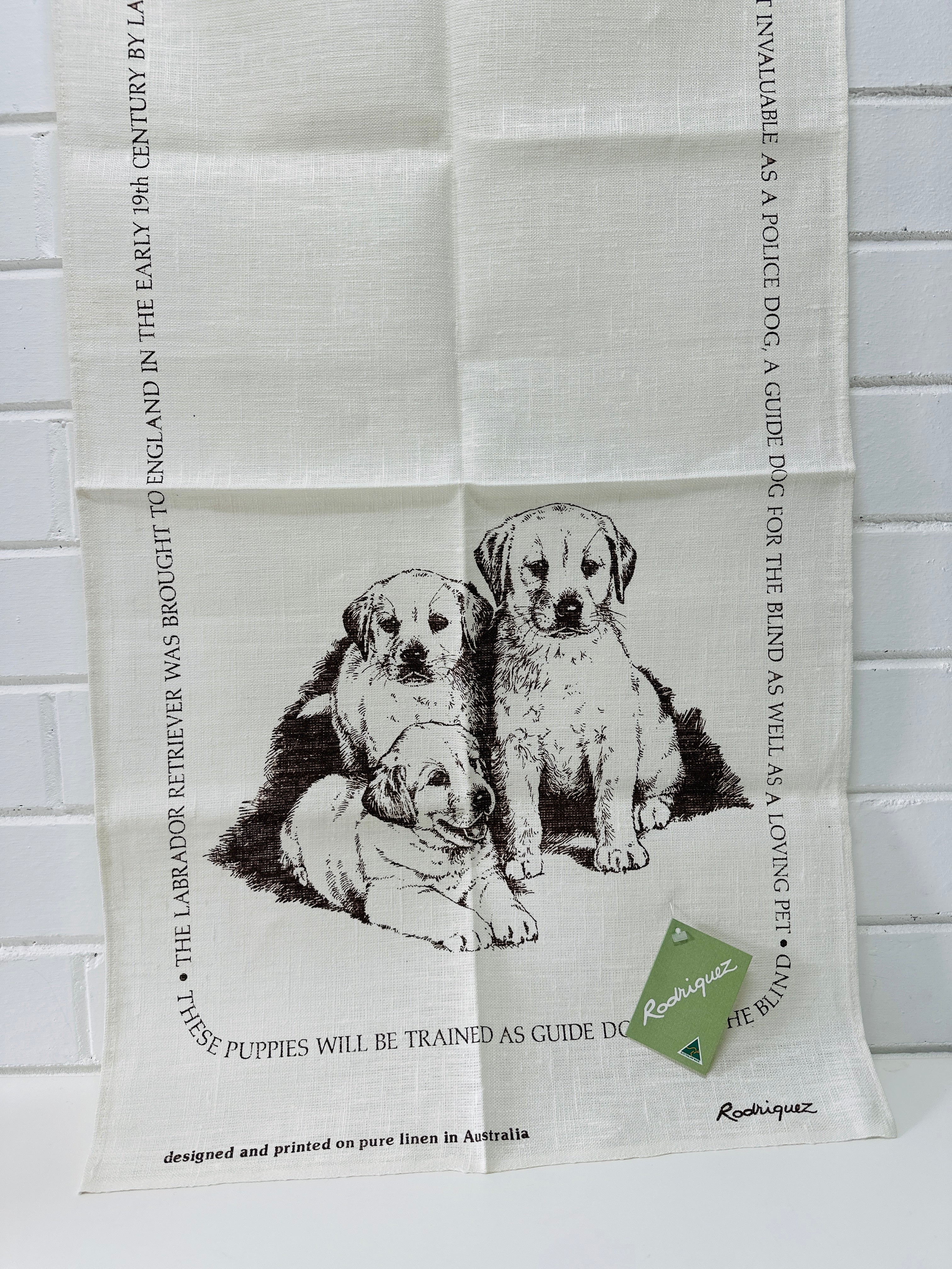 With Tags UNUSED Rodriguez Tea Towel People Pure Linen Australian Guide Dogs