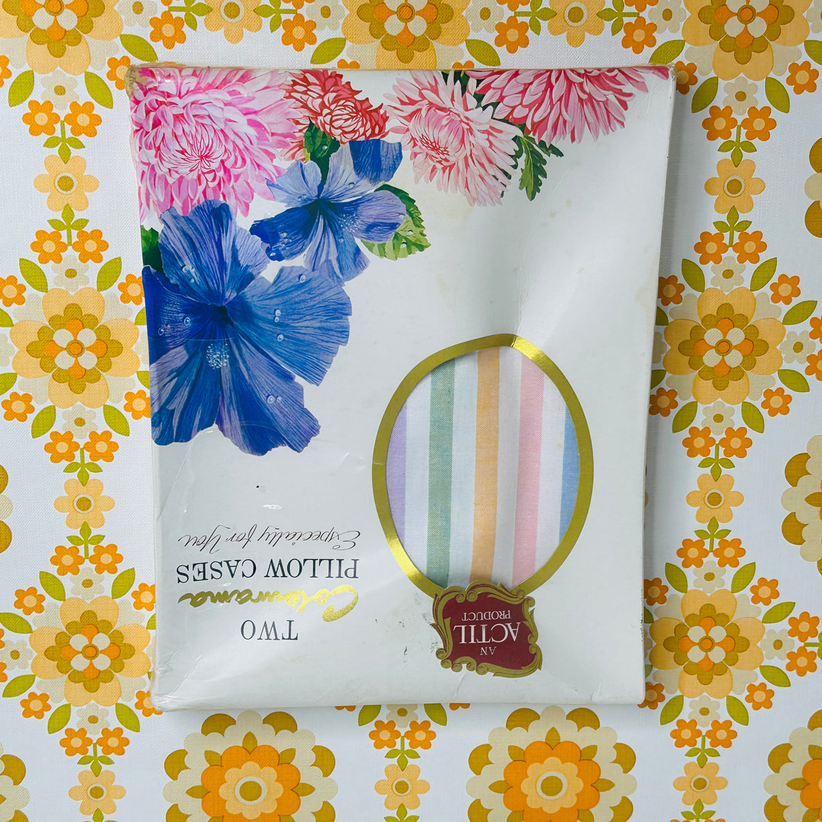 Vintage Actil Cotton Pillowcases | Pastel Stripes | Pair