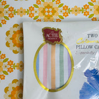 Vintage Actil Cotton Pillowcases | Pastel Stripes | Pair