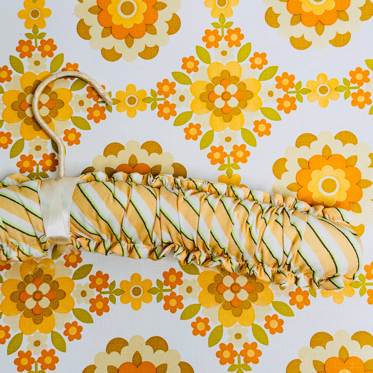 Vintage Floral Fabric Coat Hanger | Ruffled Stripe