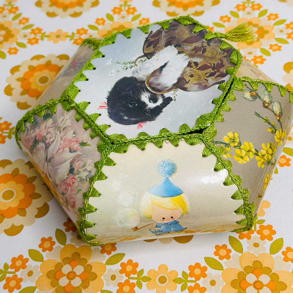 Vintage Handmade Floral Card Box | Sewing Storage