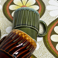 Vintage Retro Ceramic Mugs | Olive Green & Brown