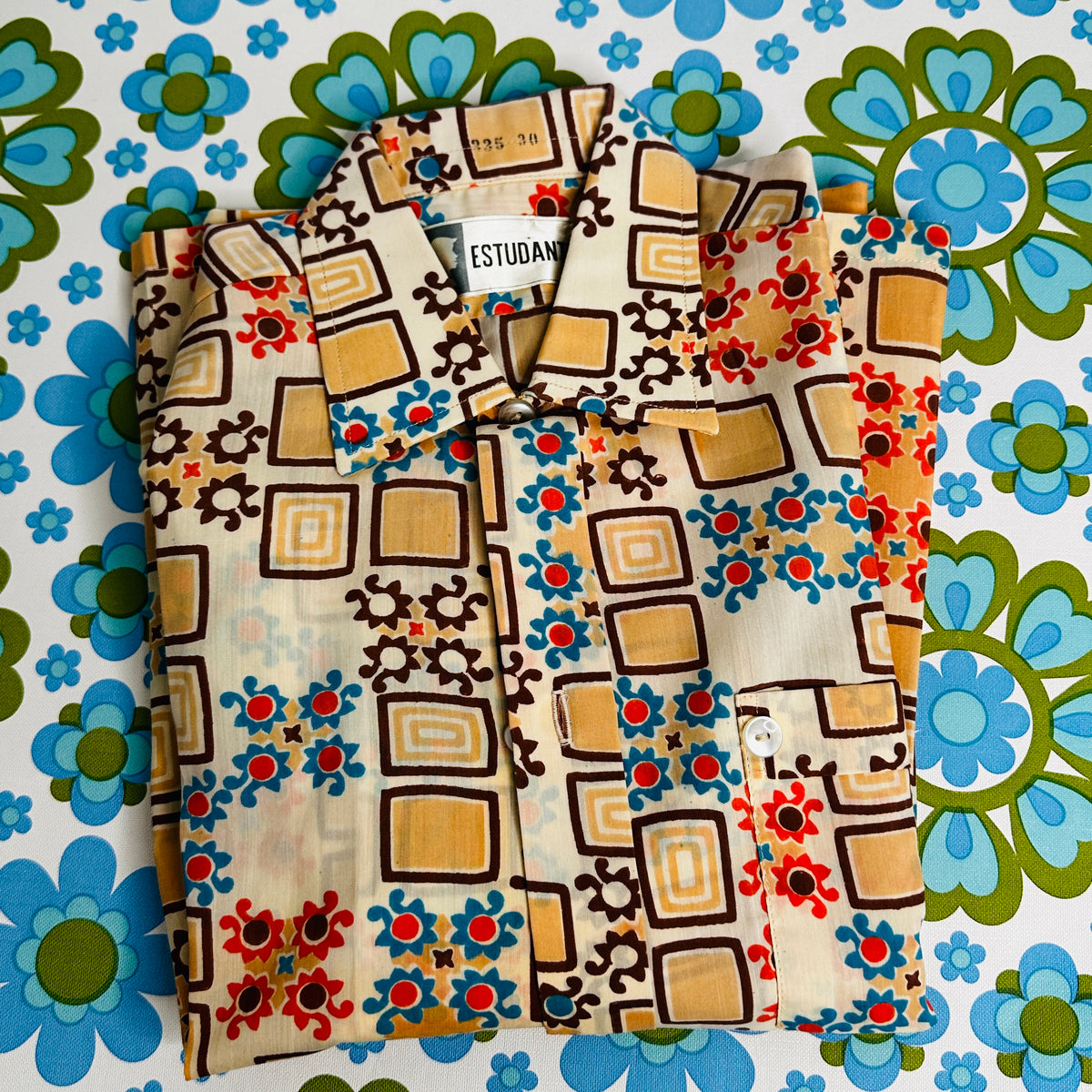 Vintage Kids Cotton Shirt | 70s Floral Power Print