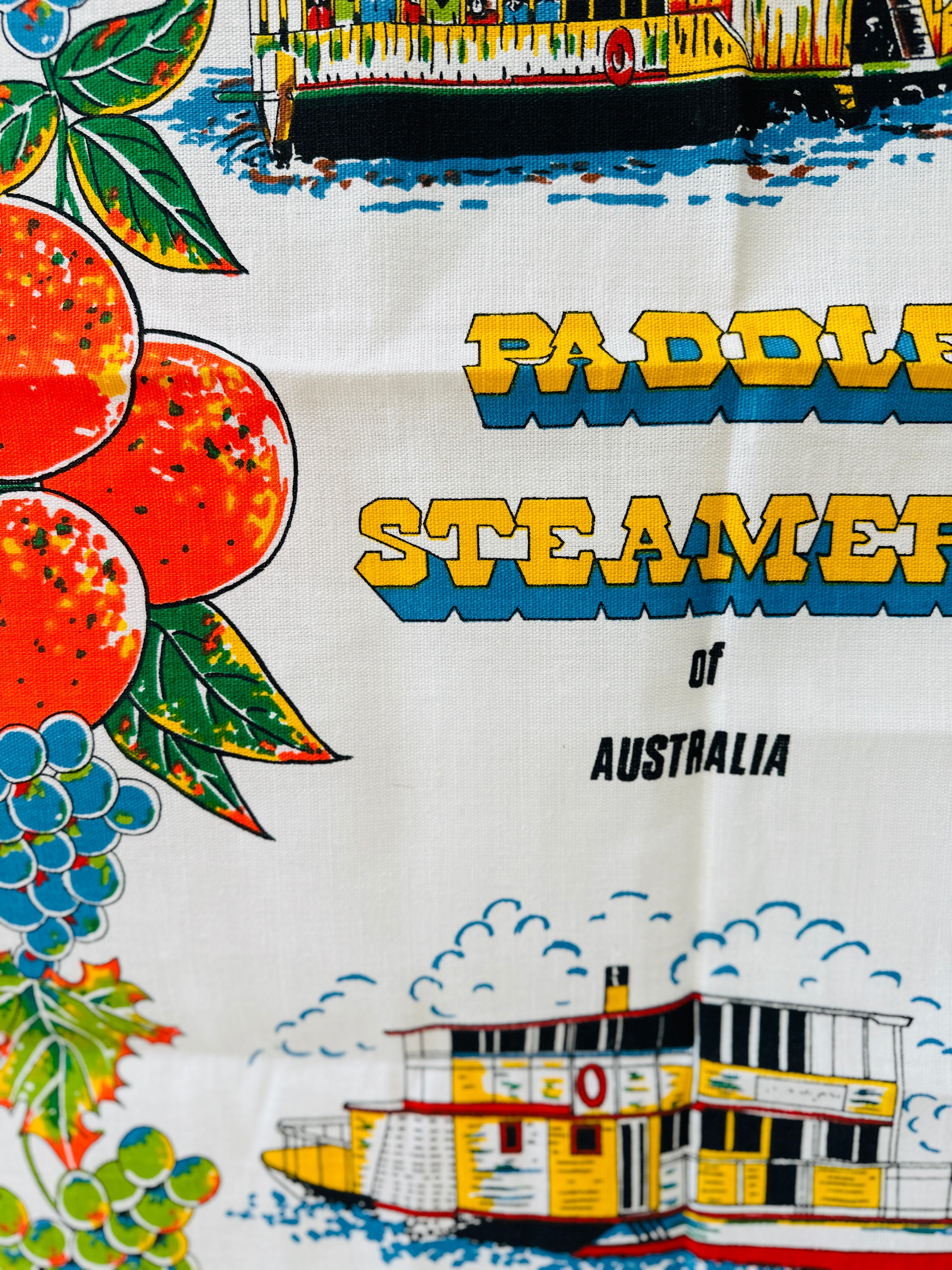 Vintage Paddle Steamers Tea Towel UNUSED