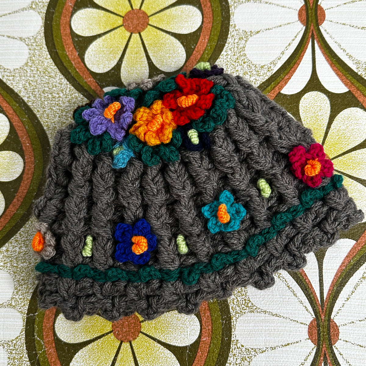 Vintage Handmade Knitted Tea Cosy | Colourful Floral