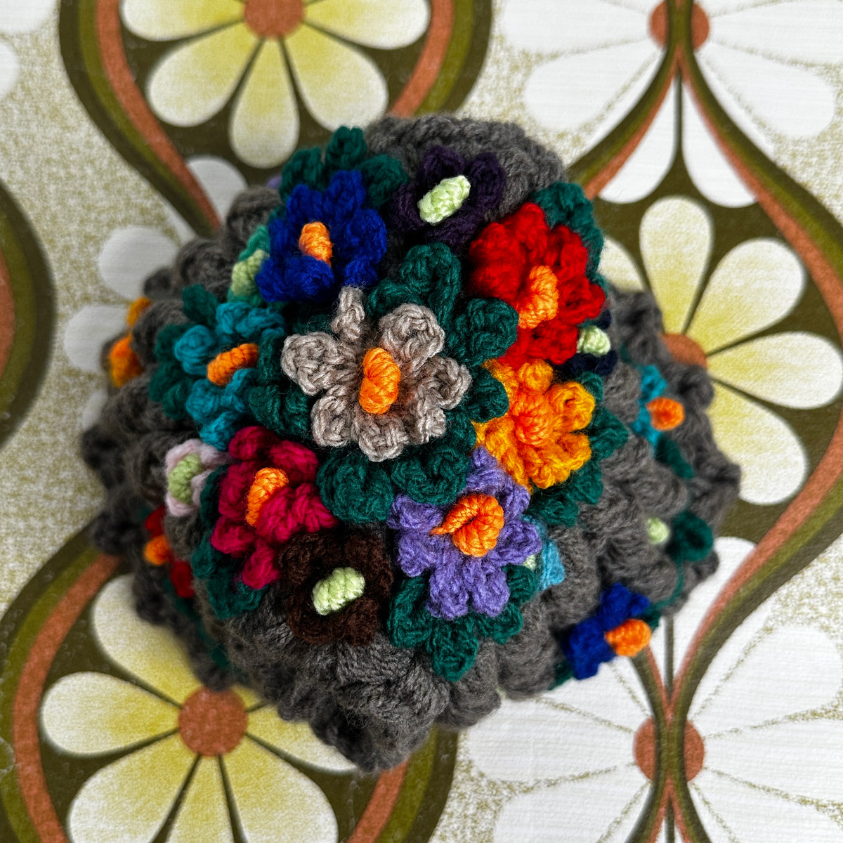 Vintage Handmade Knitted Tea Cosy | Colourful Floral