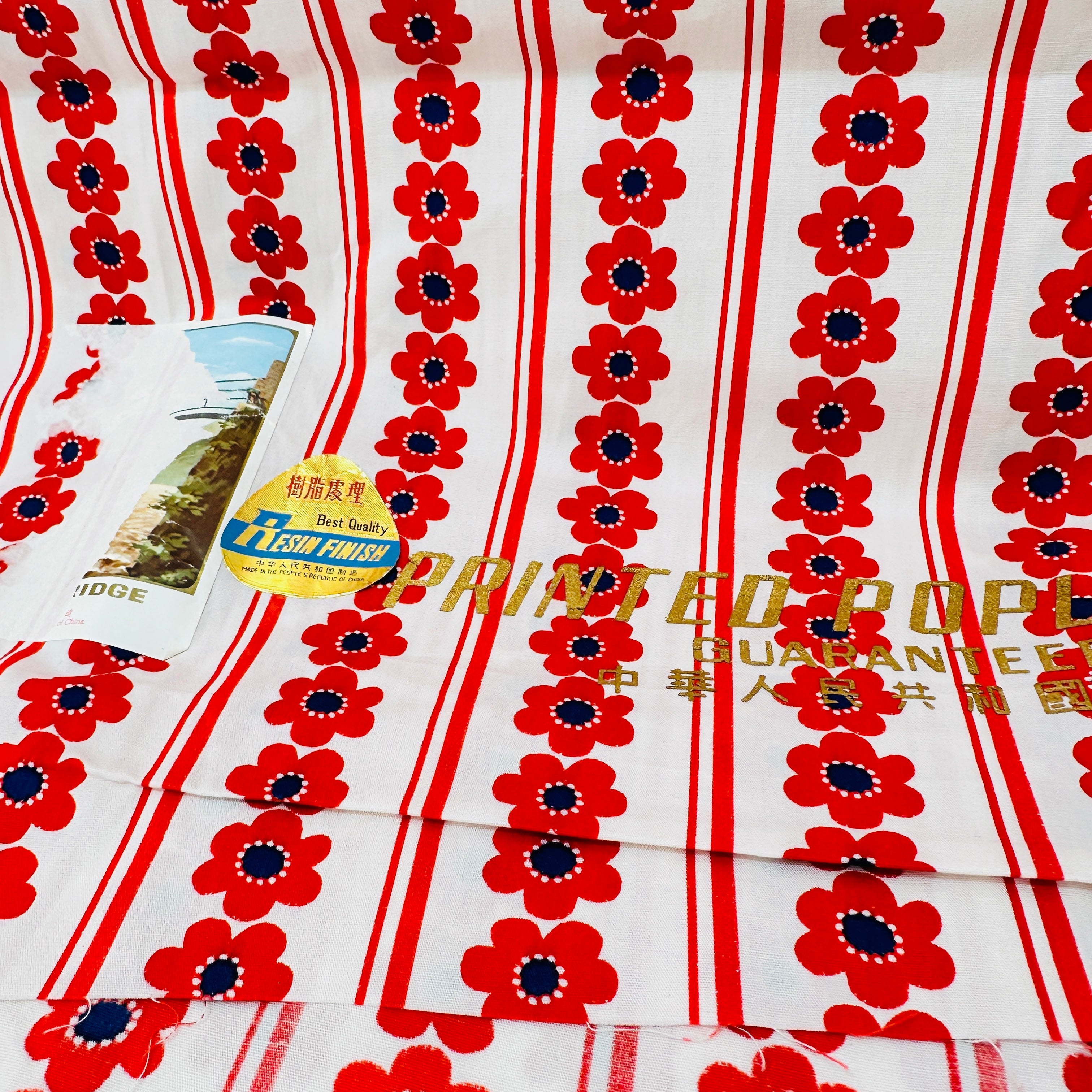 200cms All Cotton Vintage Red & Blue Floral Fabric
