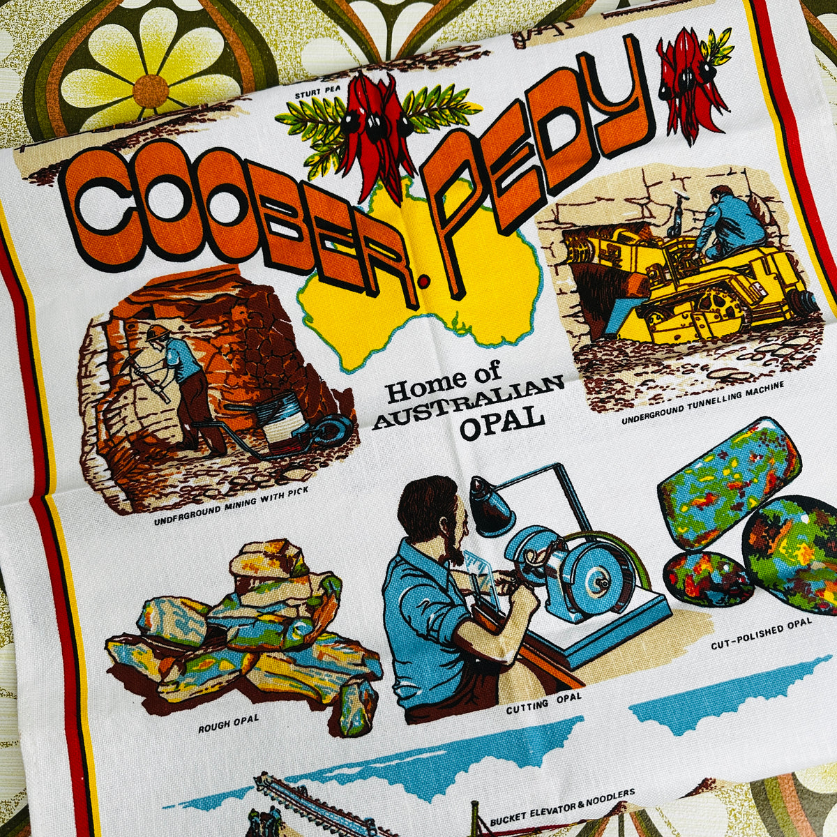 Vintage Coober Pedy Tea Towel | Australian Opal Mining