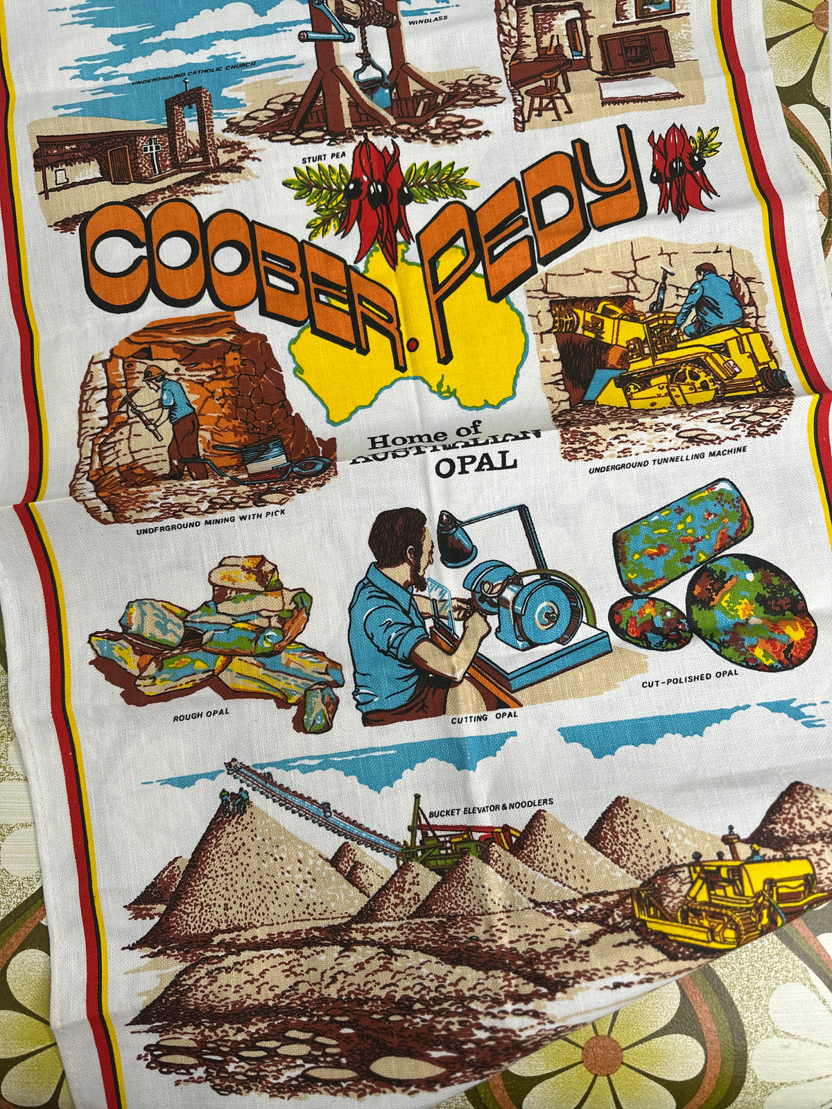 Vintage Coober Pedy Tea Towel | Australian Opal Mining