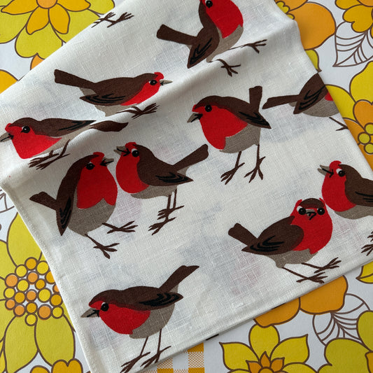 NEW OLD Stock Linen Tea Towel Birds Retro Kitchen Adorable