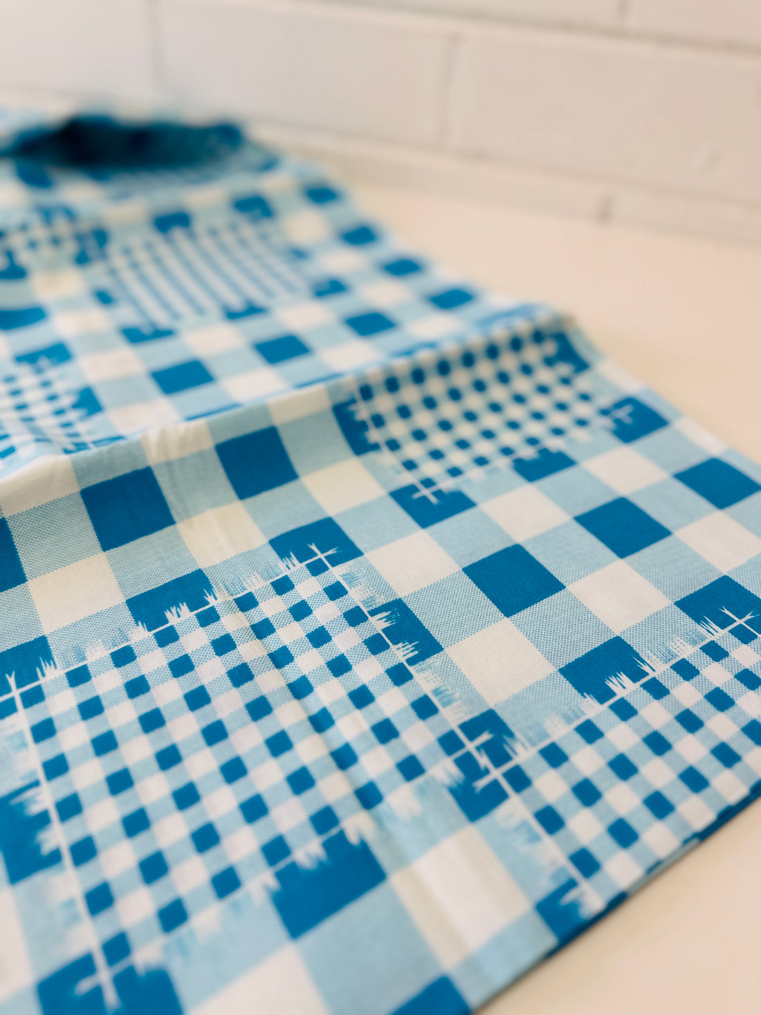 180cms Stiff Blue Checked Cotton Fabric VINTAGE