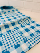 180cms Stiff Blue Checked Cotton Fabric VINTAGE