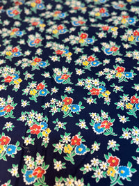70cms Very Pretty Navy Blue Vintage Floral Fabric Remnant