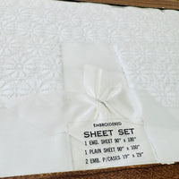 Bright White Vintage Sheet Set EMBROIDERED