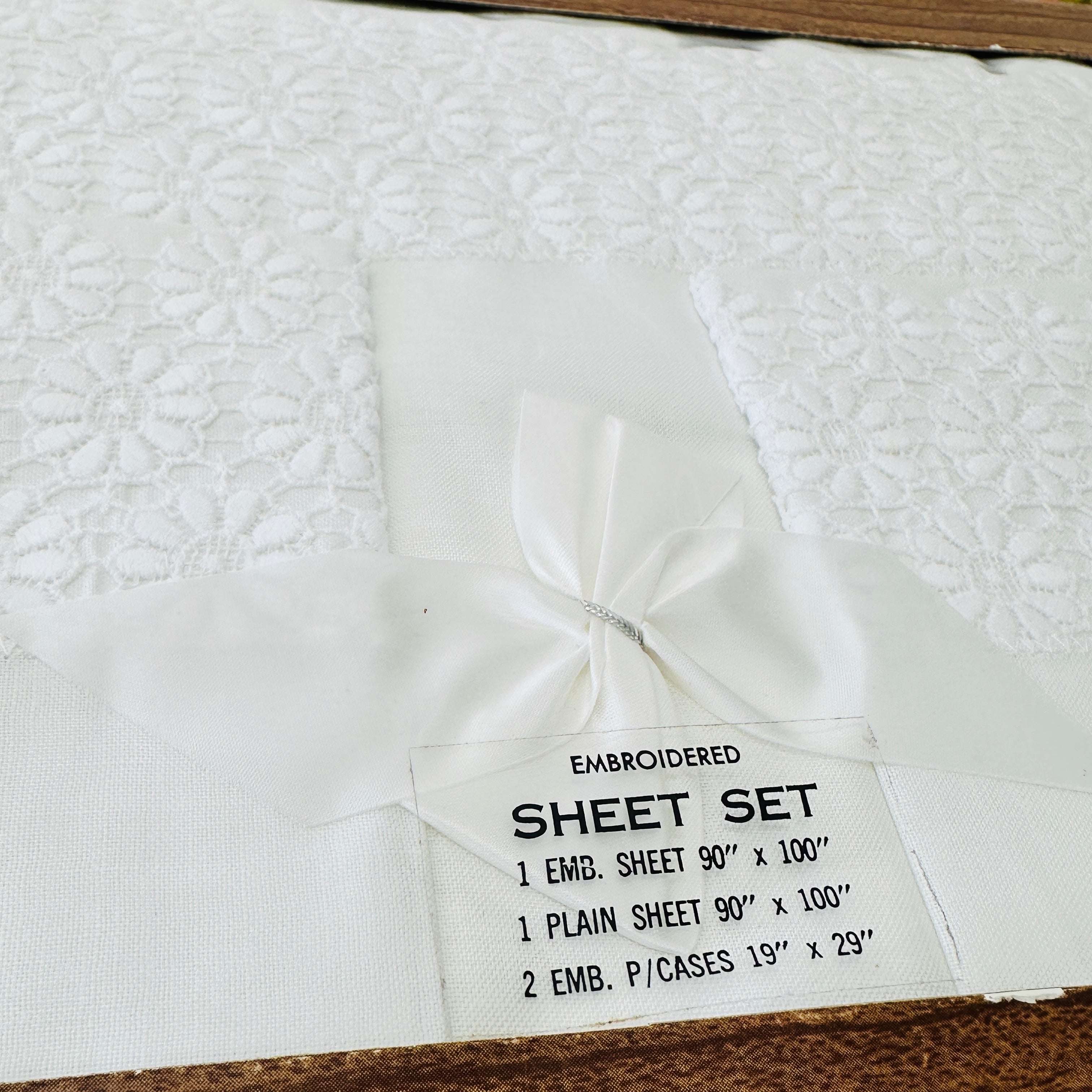 Bright White Vintage Sheet Set EMBROIDERED