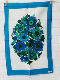 Irish Linen Tea Towel STUNNING Blue Floral