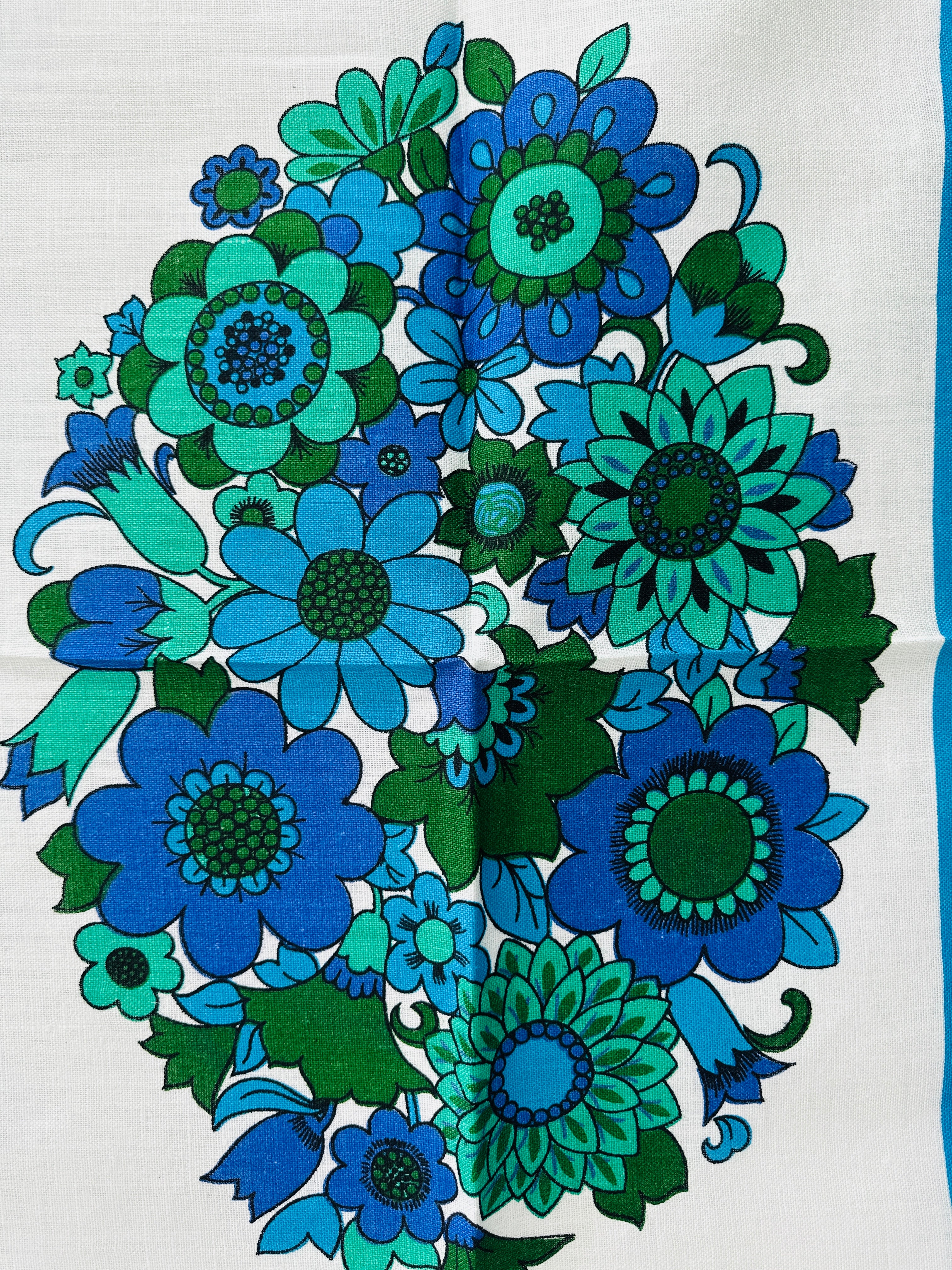 Irish Linen Tea Towel STUNNING Blue Floral