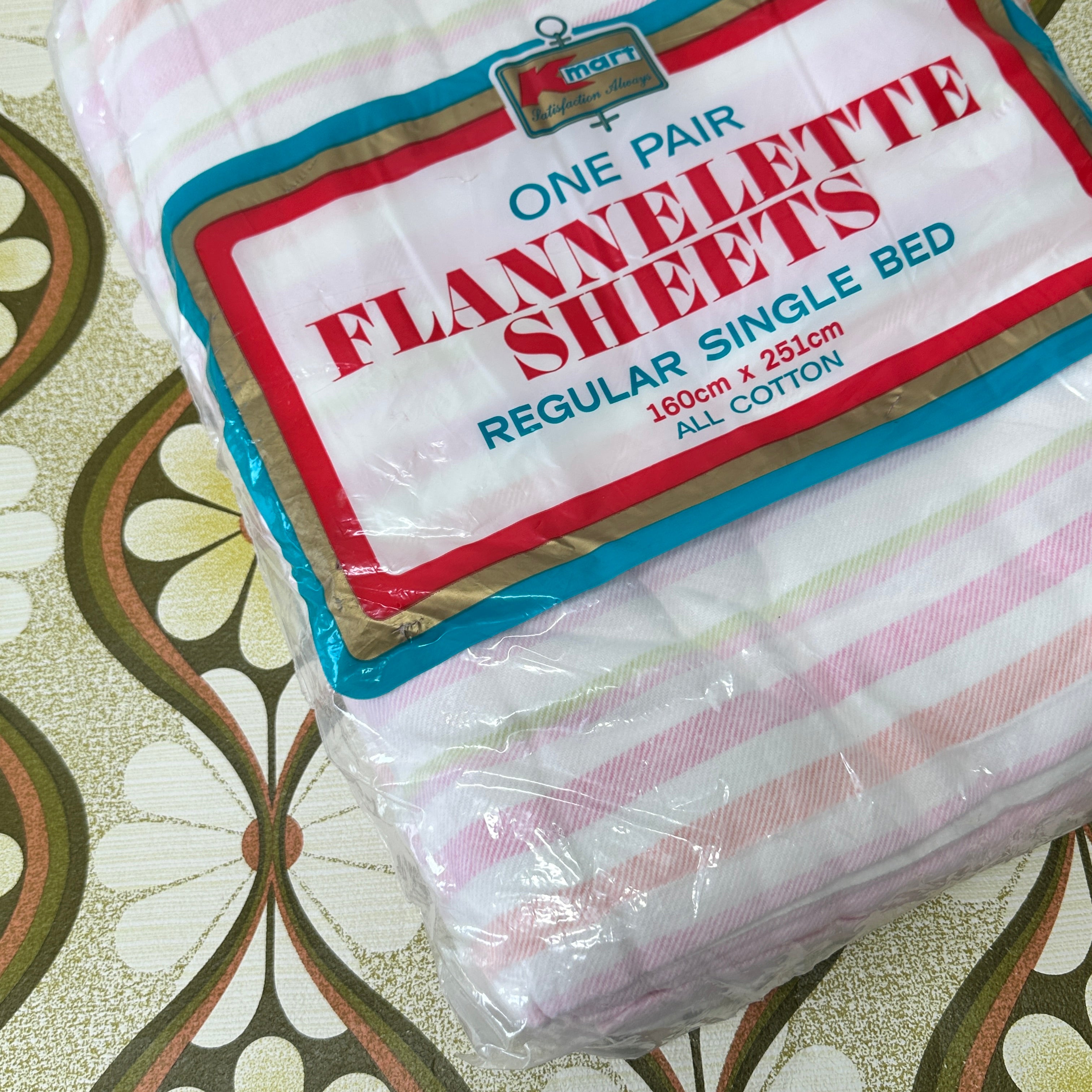 Vintage Striped Cotton Sheets FLAT Pink
