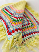 Beautiful Vintage Knitted Blanket YELLOW FRINGE