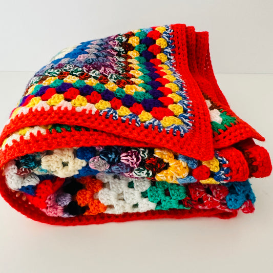 Beautiful Vintage Knitted Blanket MULTI Colour WOOL