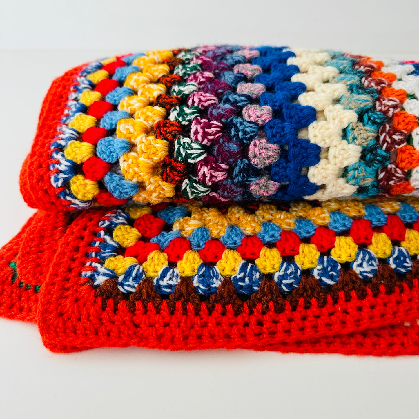 Beautiful Vintage Knitted Blanket MULTI Colour WOOL