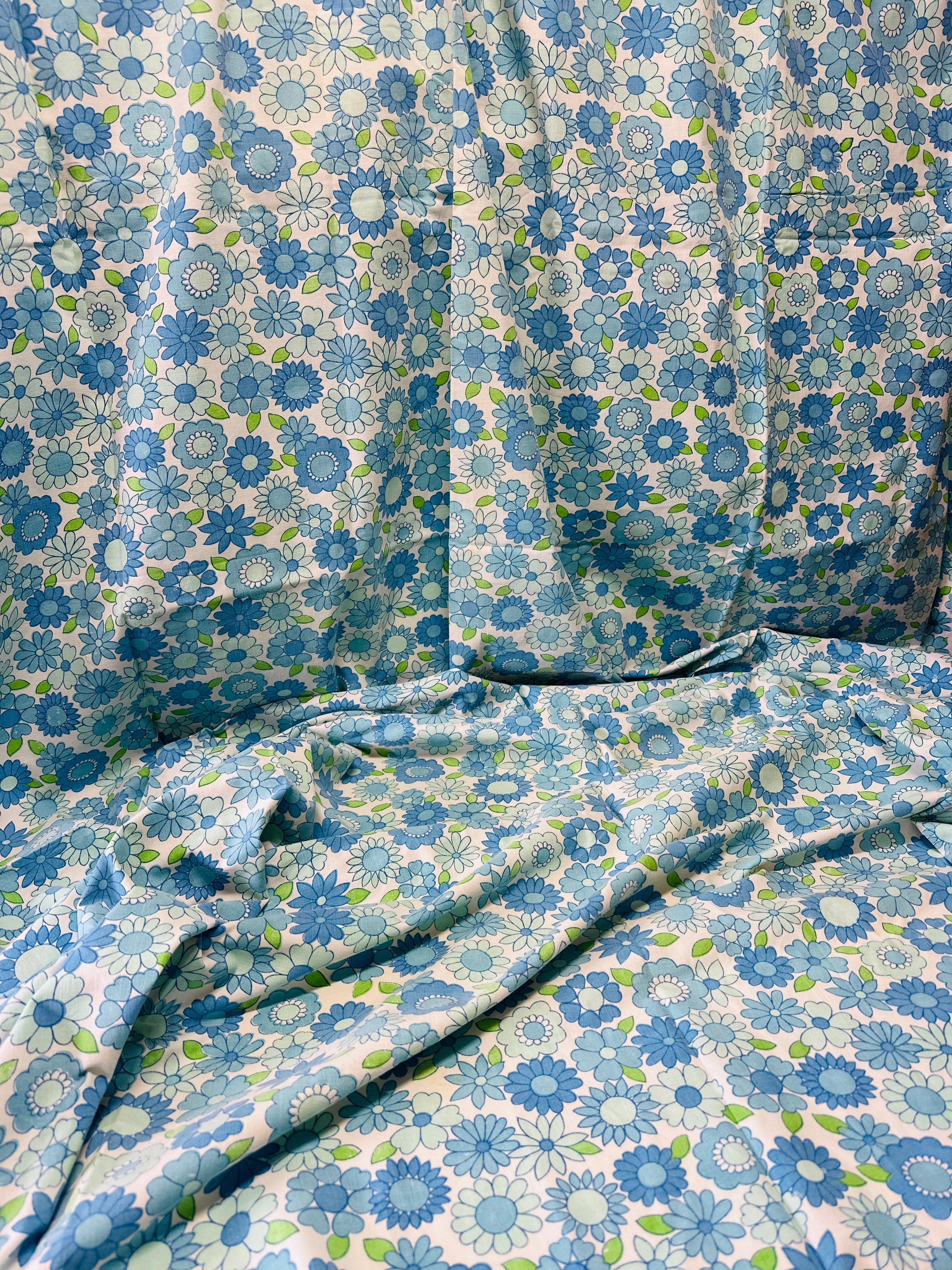 Blue Cotton Vintage Sheet FLORAL