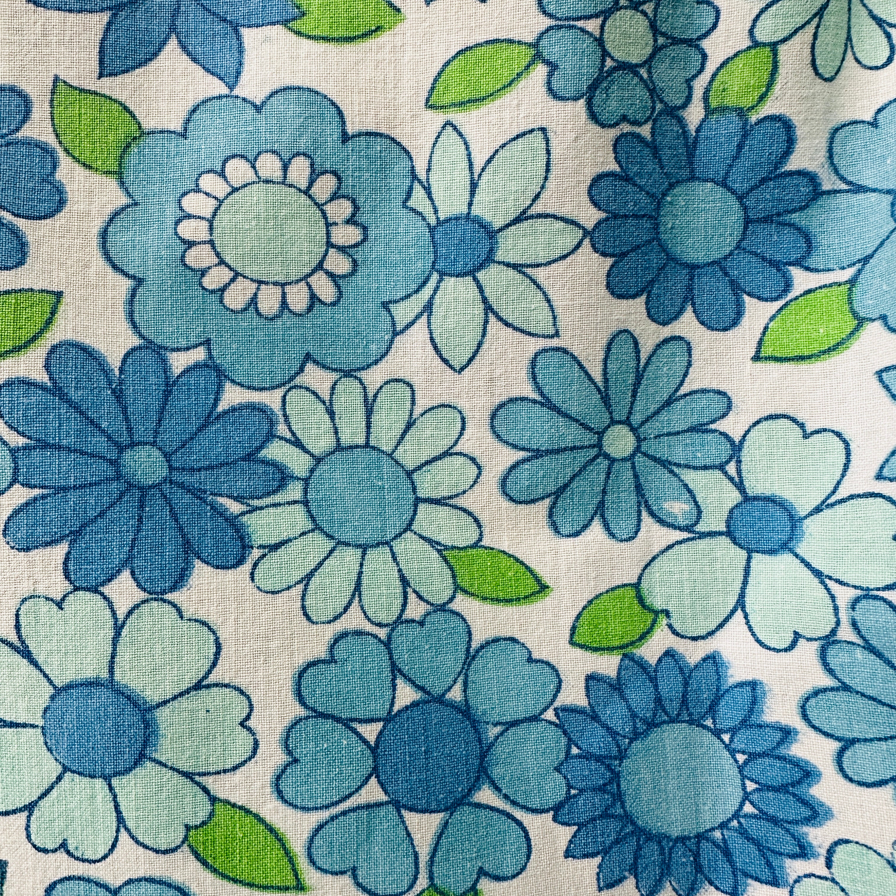 Blue Cotton Vintage Sheet FLORAL