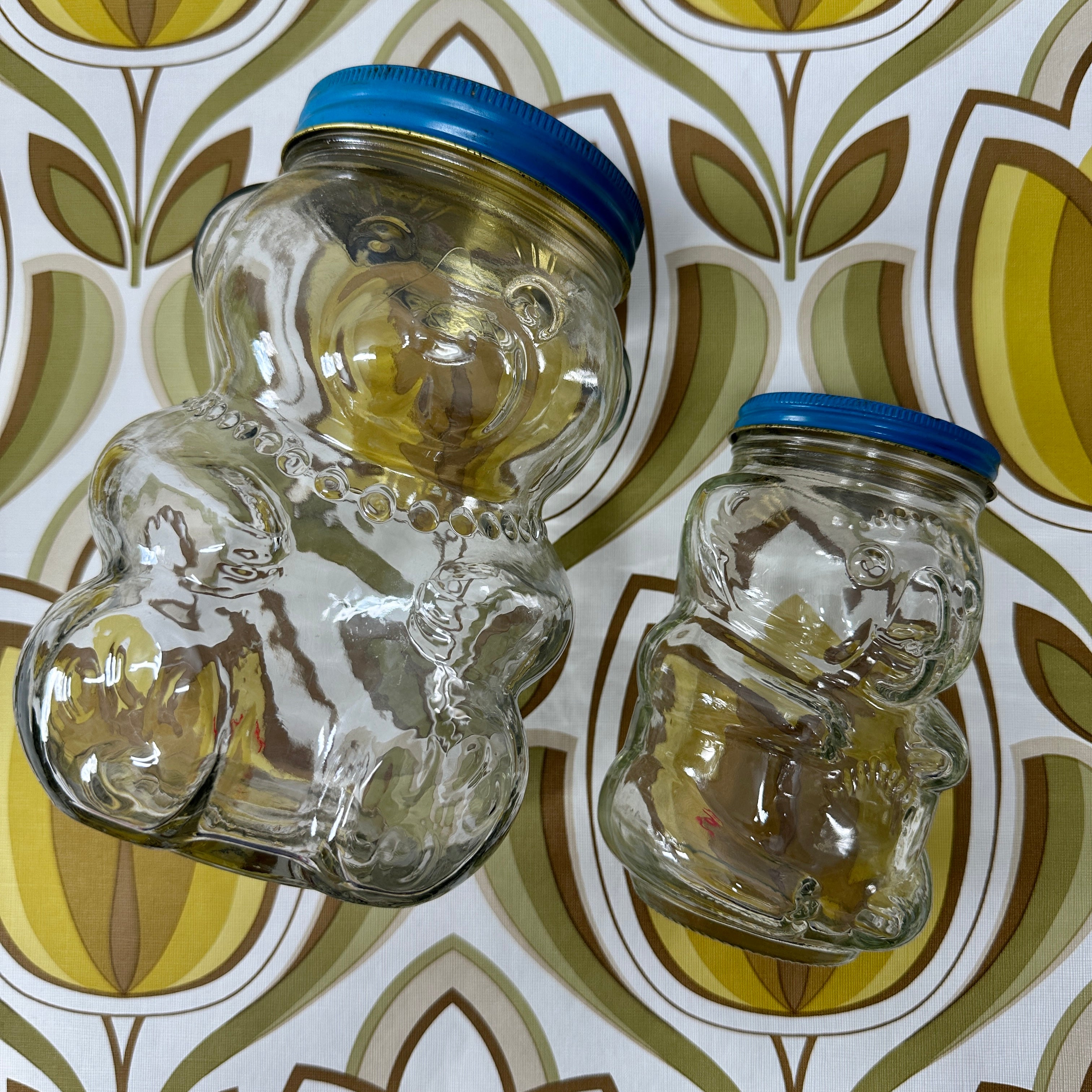 Vintage Retro Teddy Bear Glass Jars