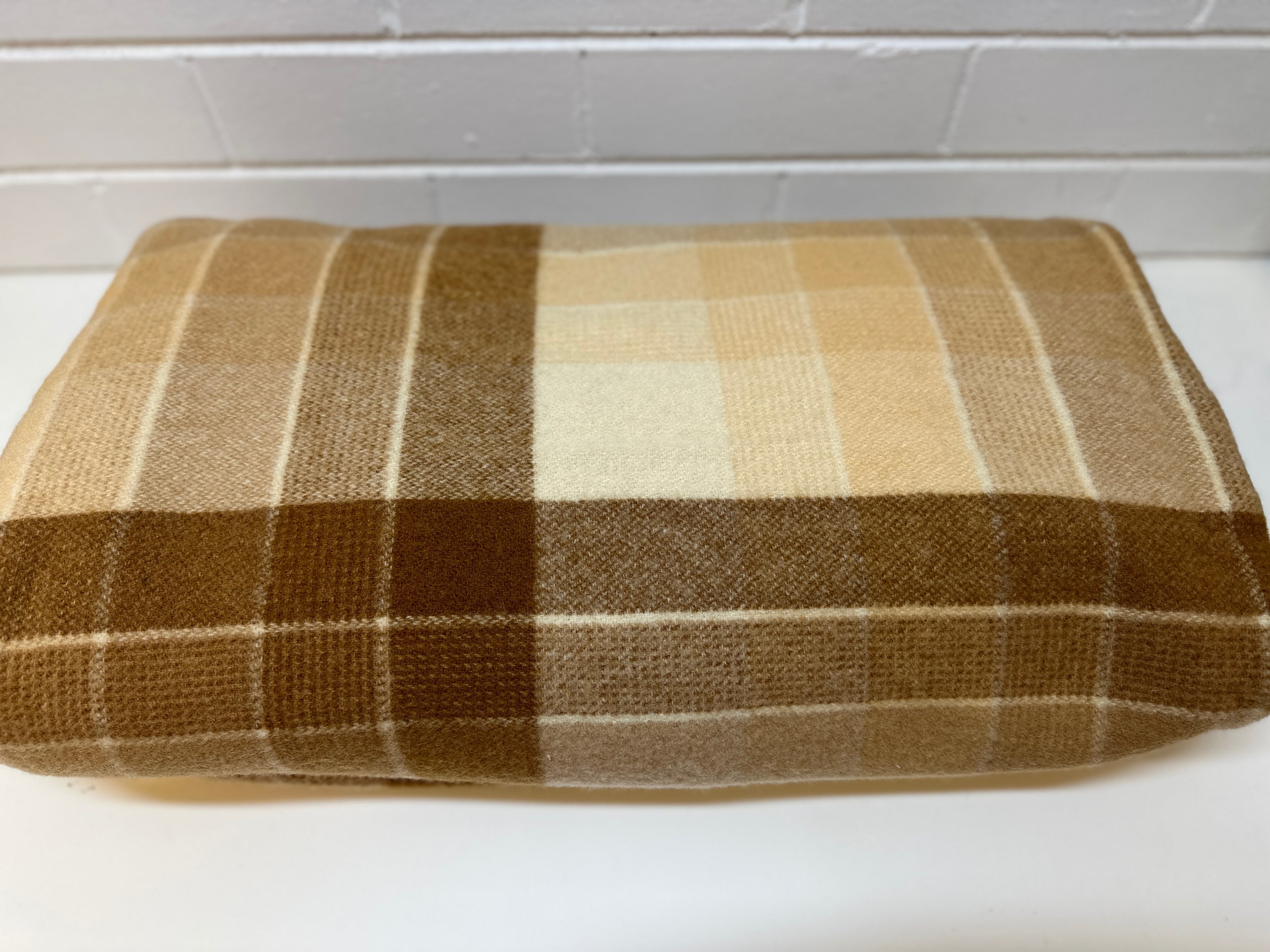 HUGE Brown Wool Blanket Checked VINTAGE