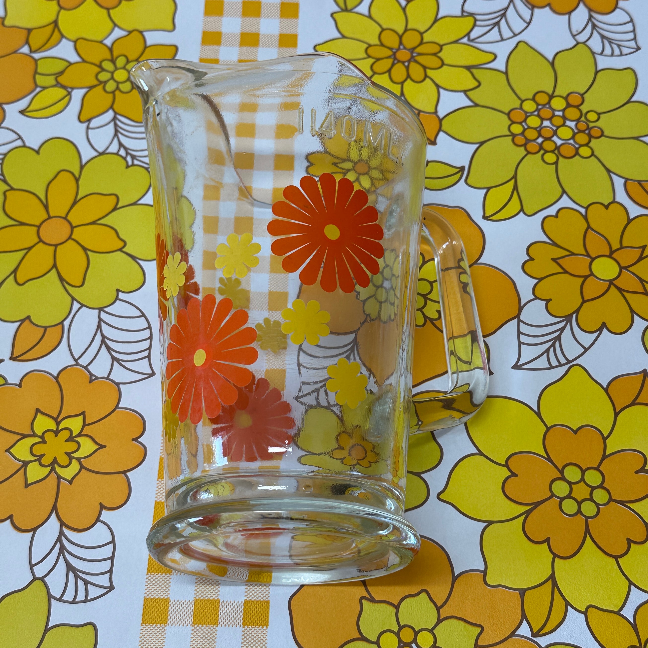 Large Glass Vintage Floral Jug