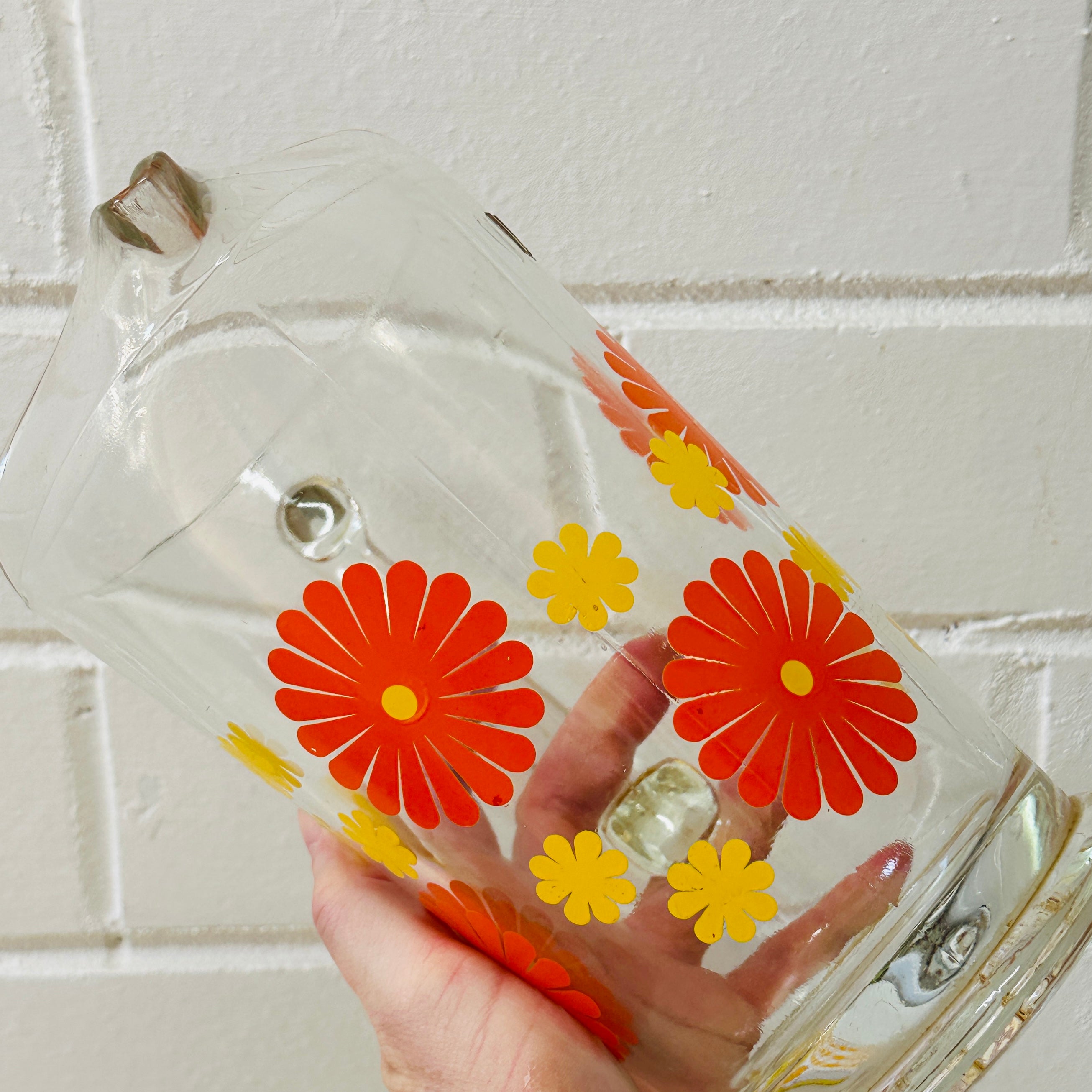 Large Glass Vintage Floral Jug