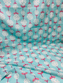 150cms Modern Pretty Blue Floral Fabric Cotton