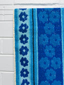 UNUSED Vintage Blue Floral Cotton Bath Towel PALM BEACH