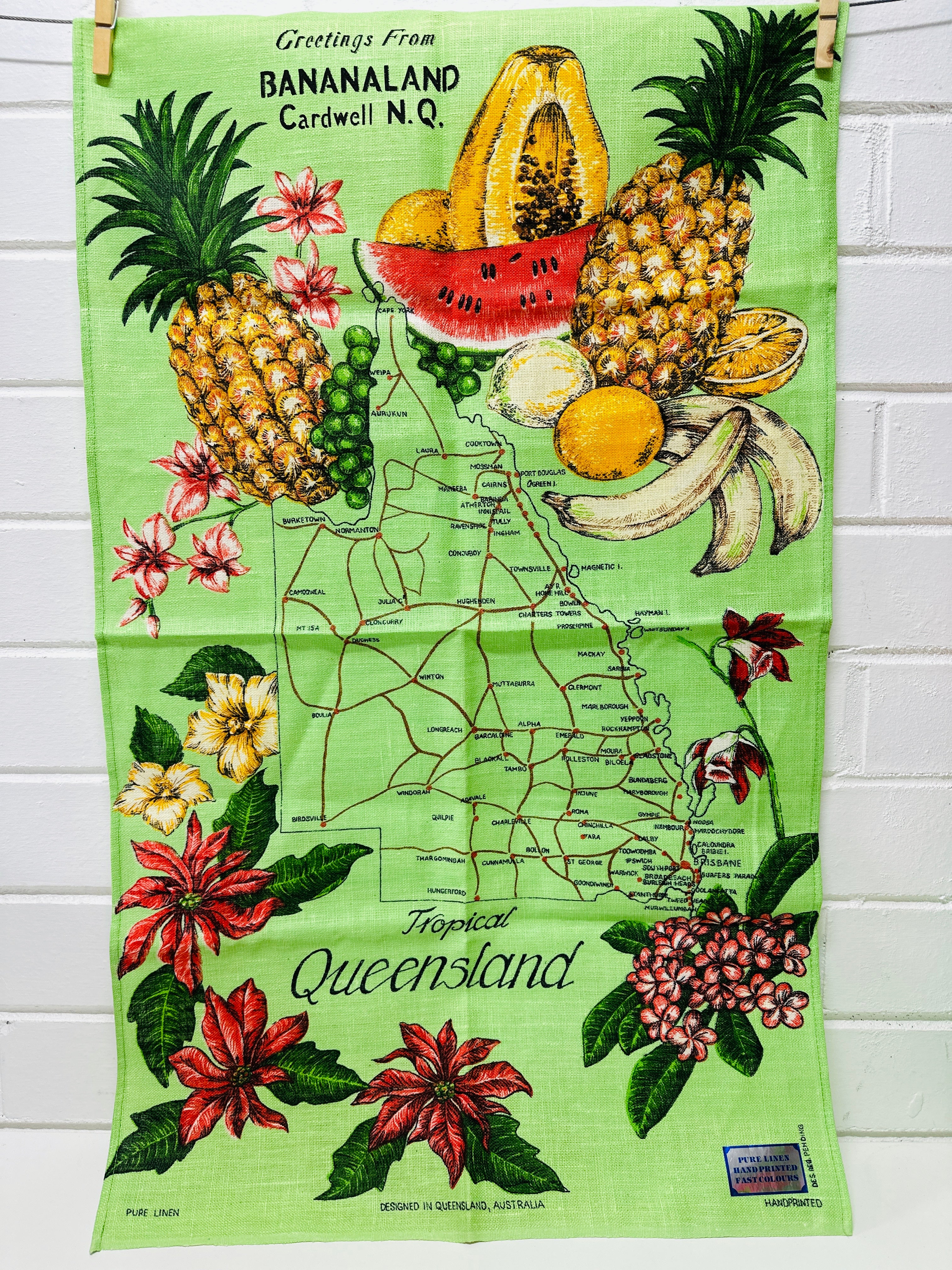 UNUSED Vintage Linen Bananaland Queensland TEA TOWEL