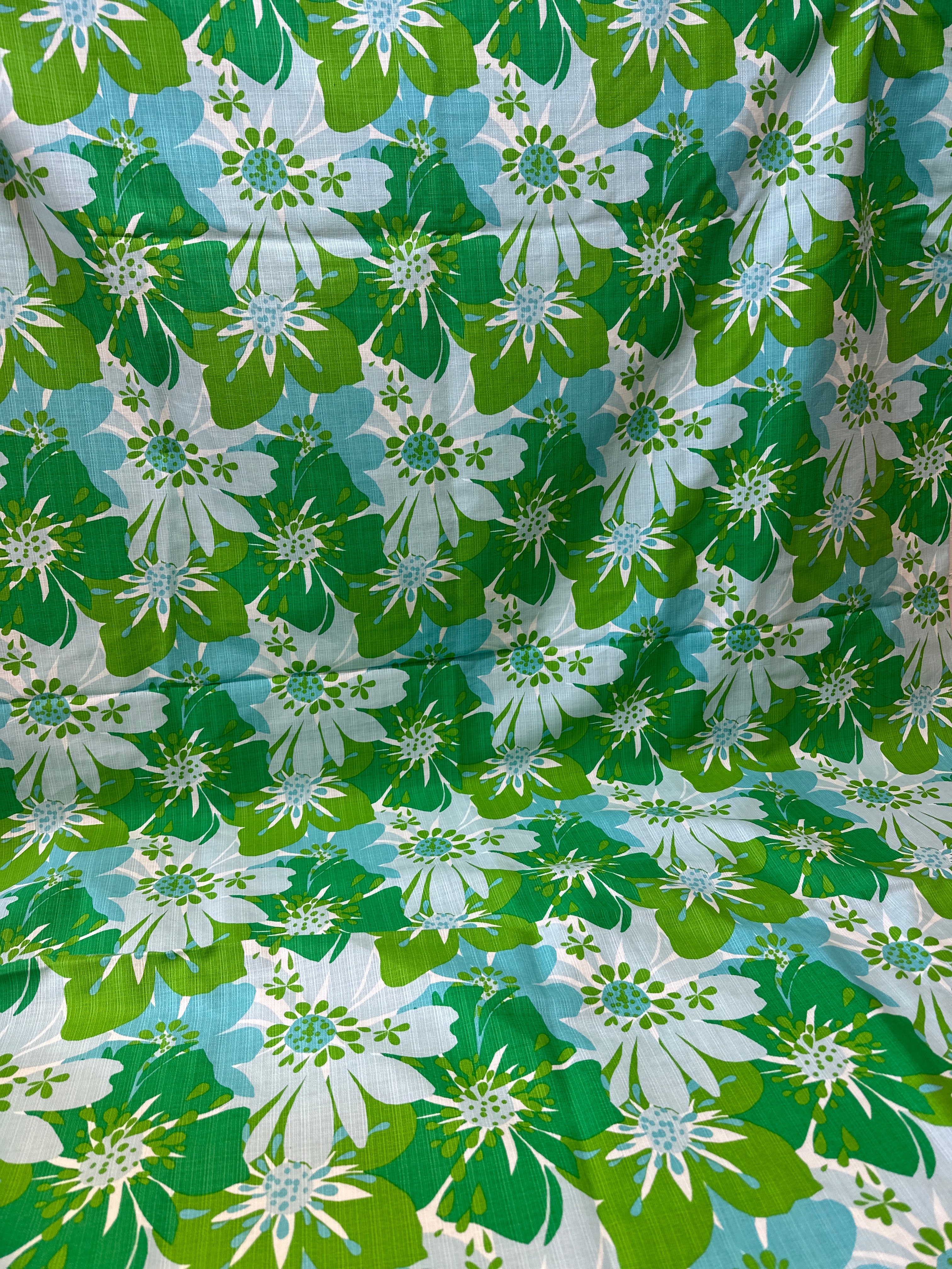 200cms Bright Green & Blue Floral Fabric