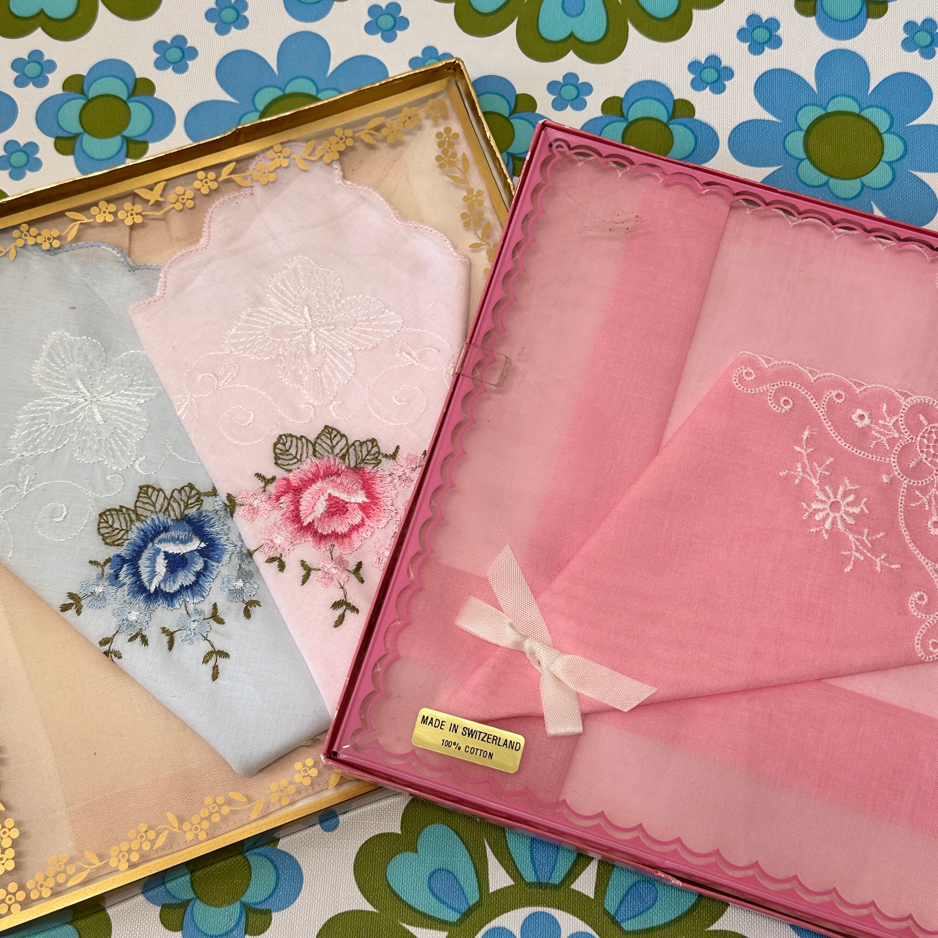 BOXED Vintage Hankies Emboidered