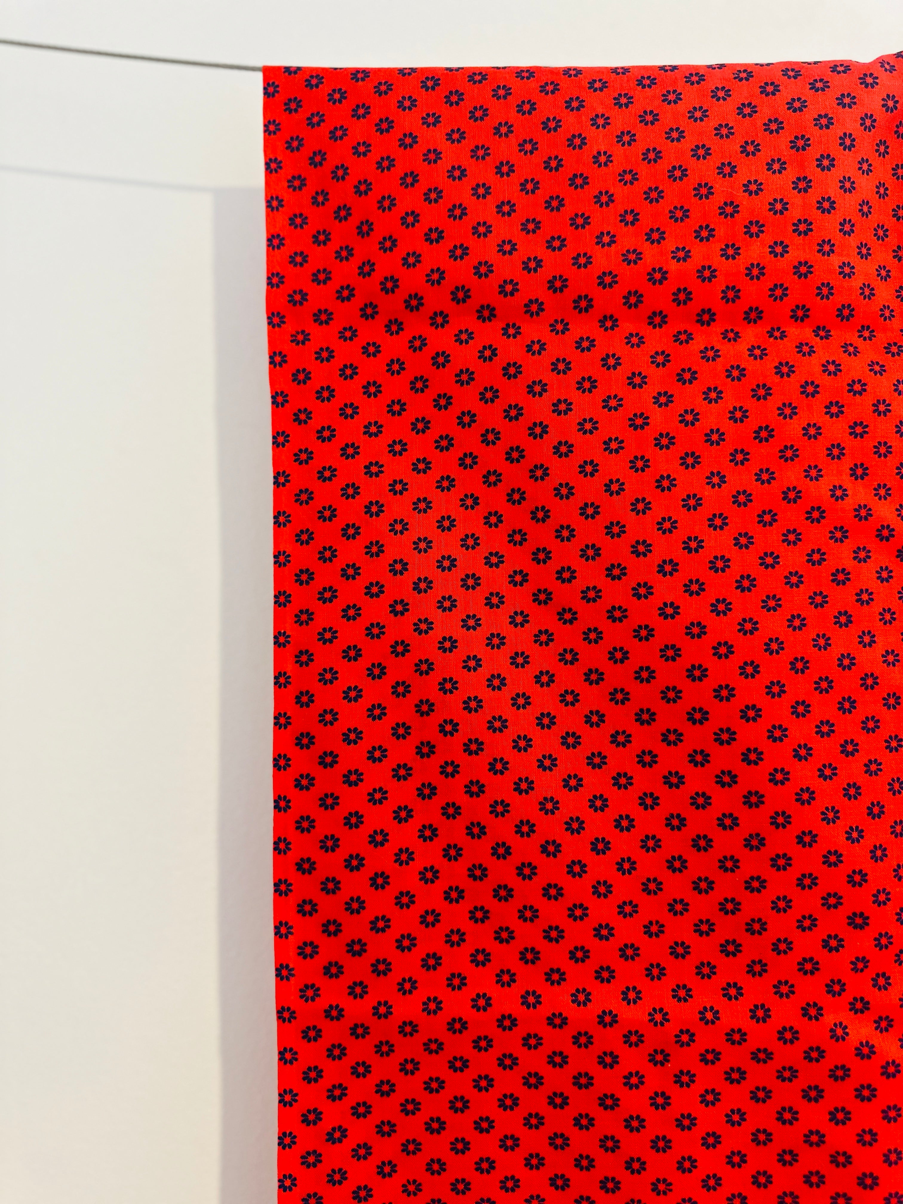 300cms Red & Navy Cotton Fabric LOVELY