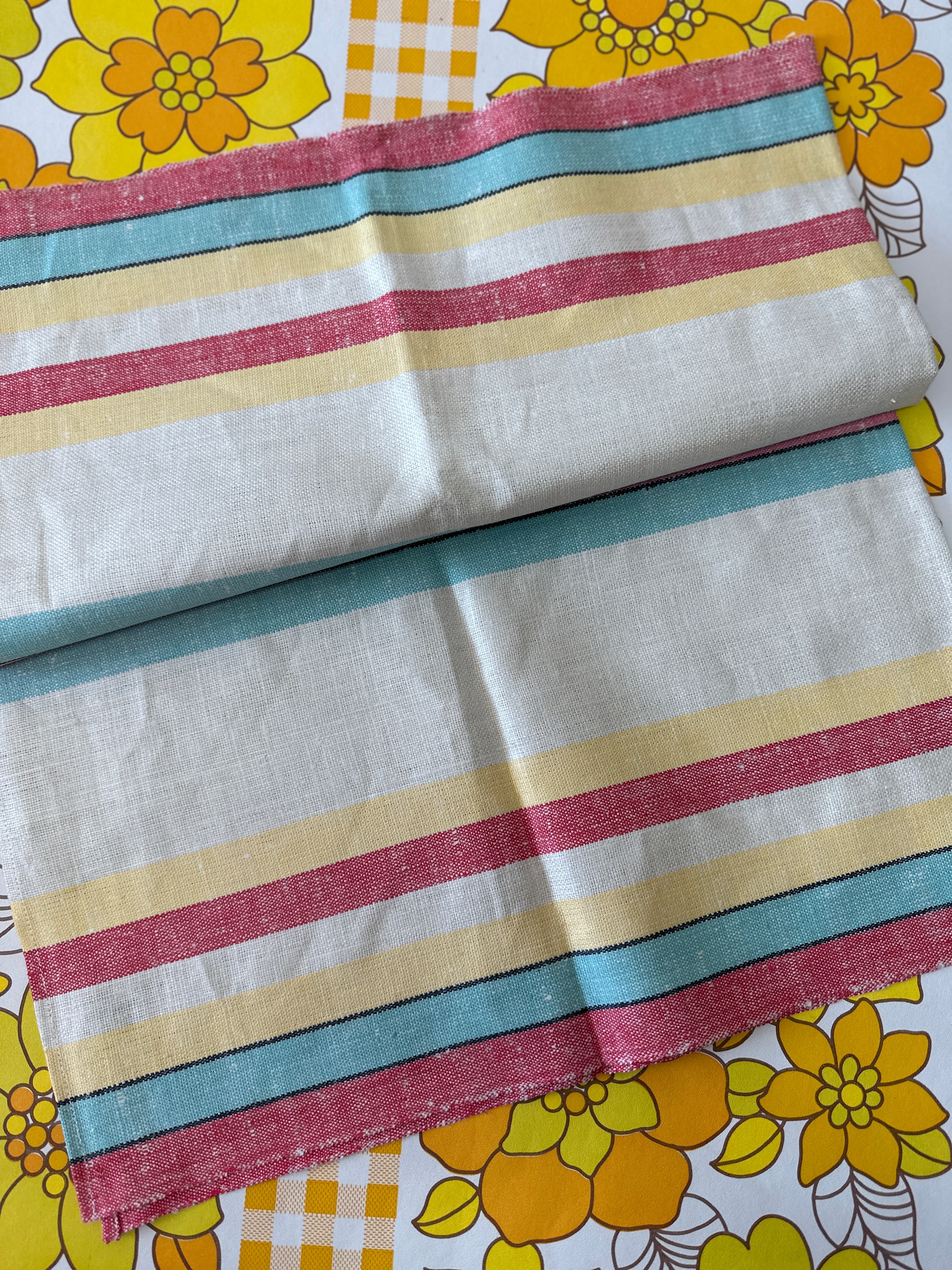 UNUSED Vintage Linen Tea Towel Stripes