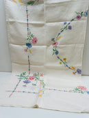 Embroidered Vintage Linen Tablecloth