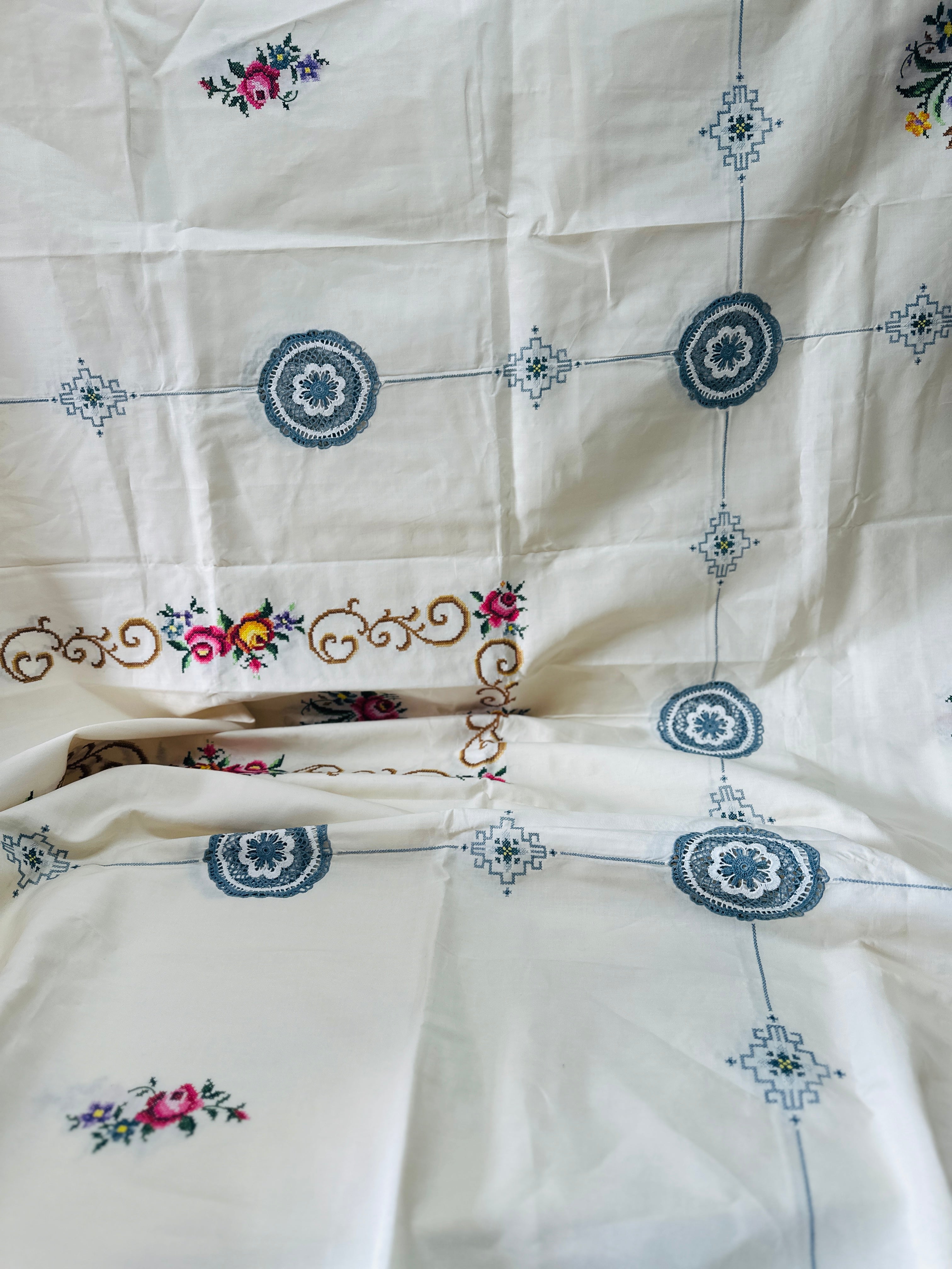 UNUSED Vintage Table Cloth TAGS Embroidered