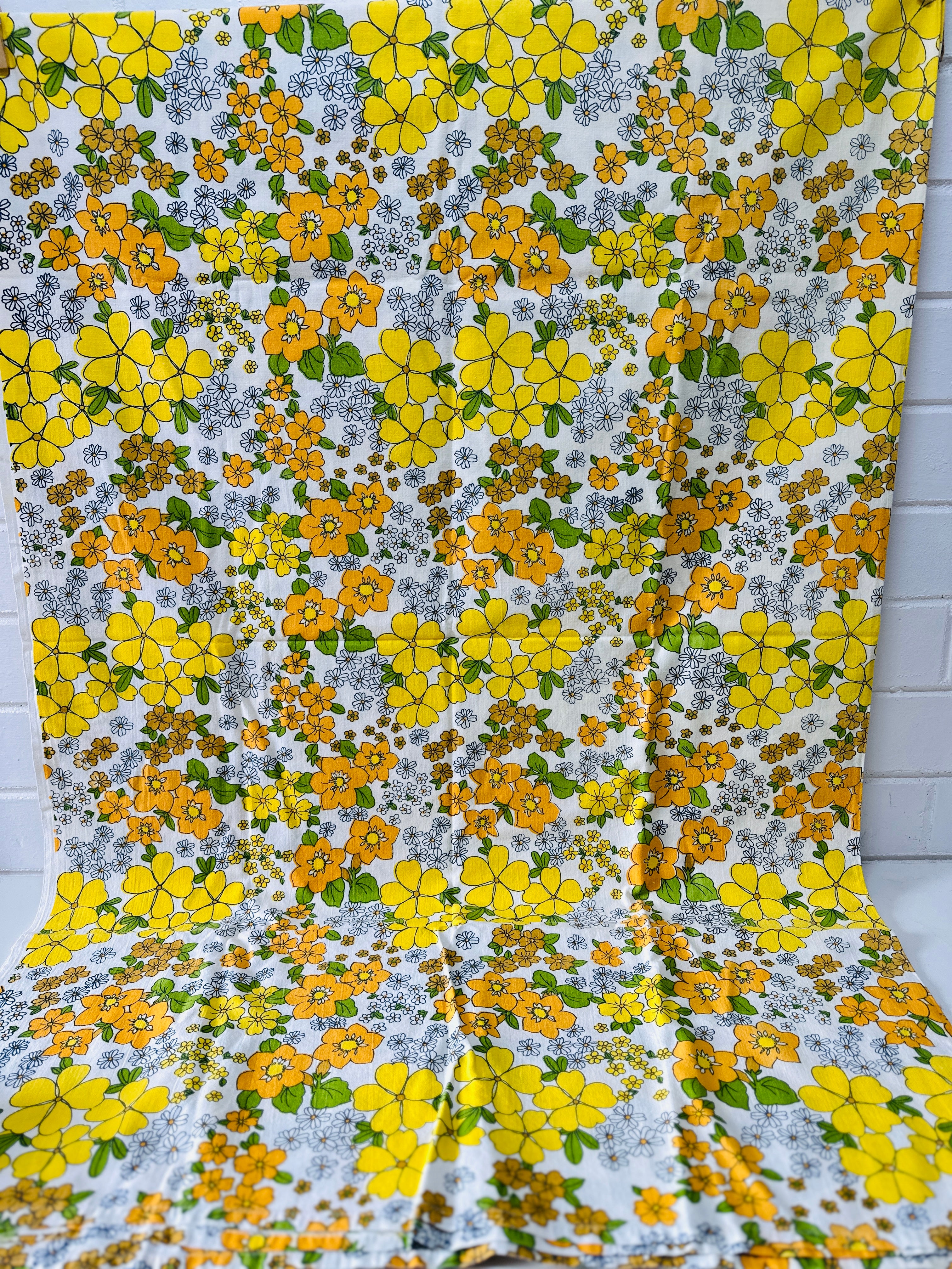 Vintage Cotton Sheet Fabric CRAFT Projects Yellow