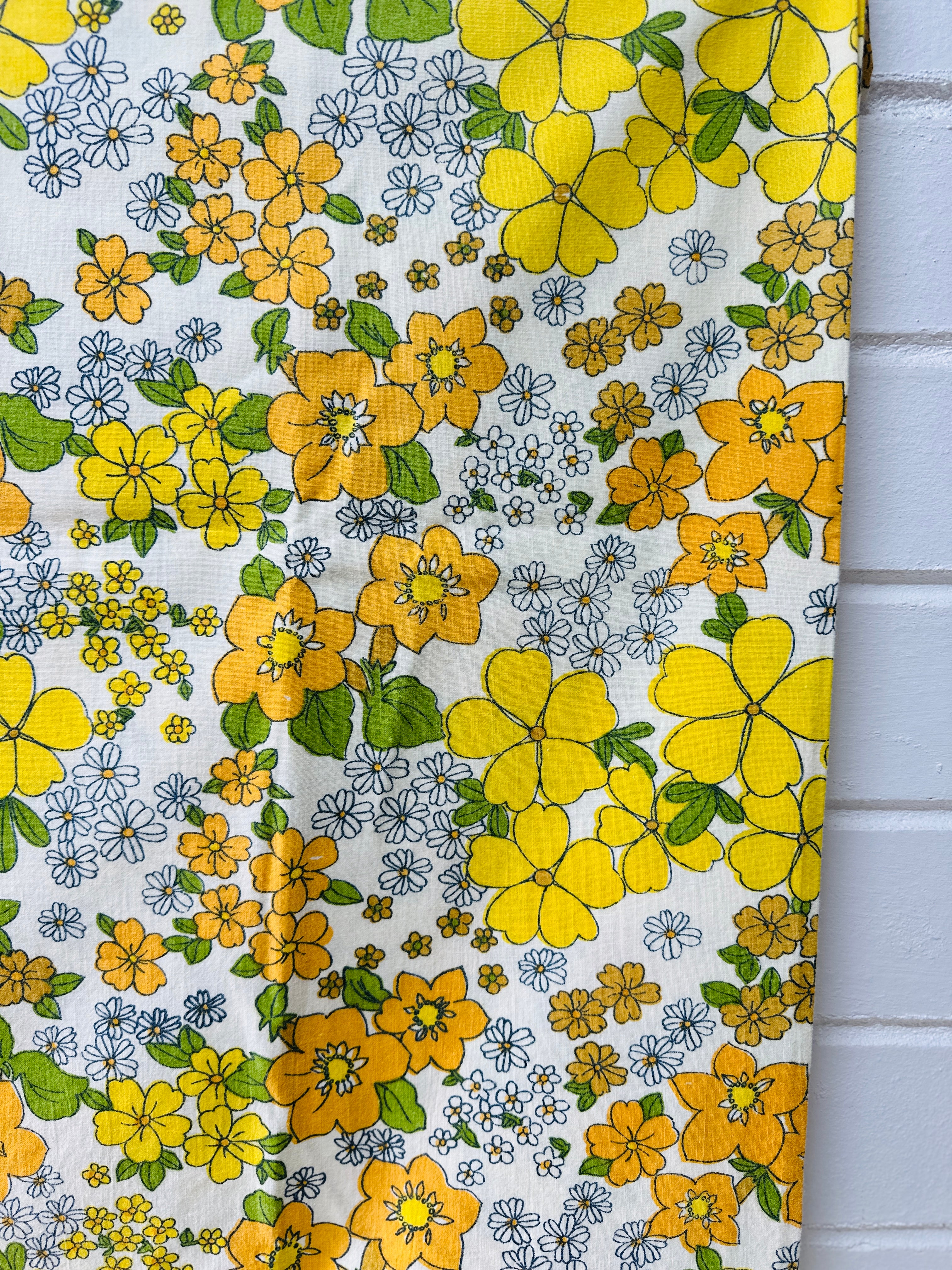 Vintage Cotton Sheet Fabric CRAFT Projects Yellow