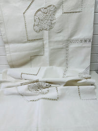 Spectacular Vintage Linen & Lace Tablecloth HUGE