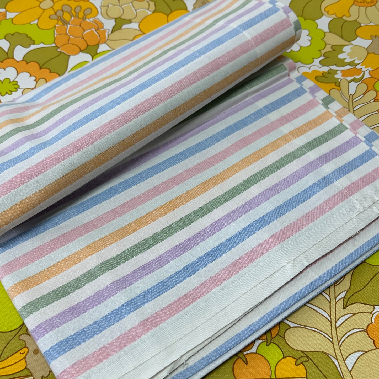 New Old Stock All Cotton Striped Cotton Sheet