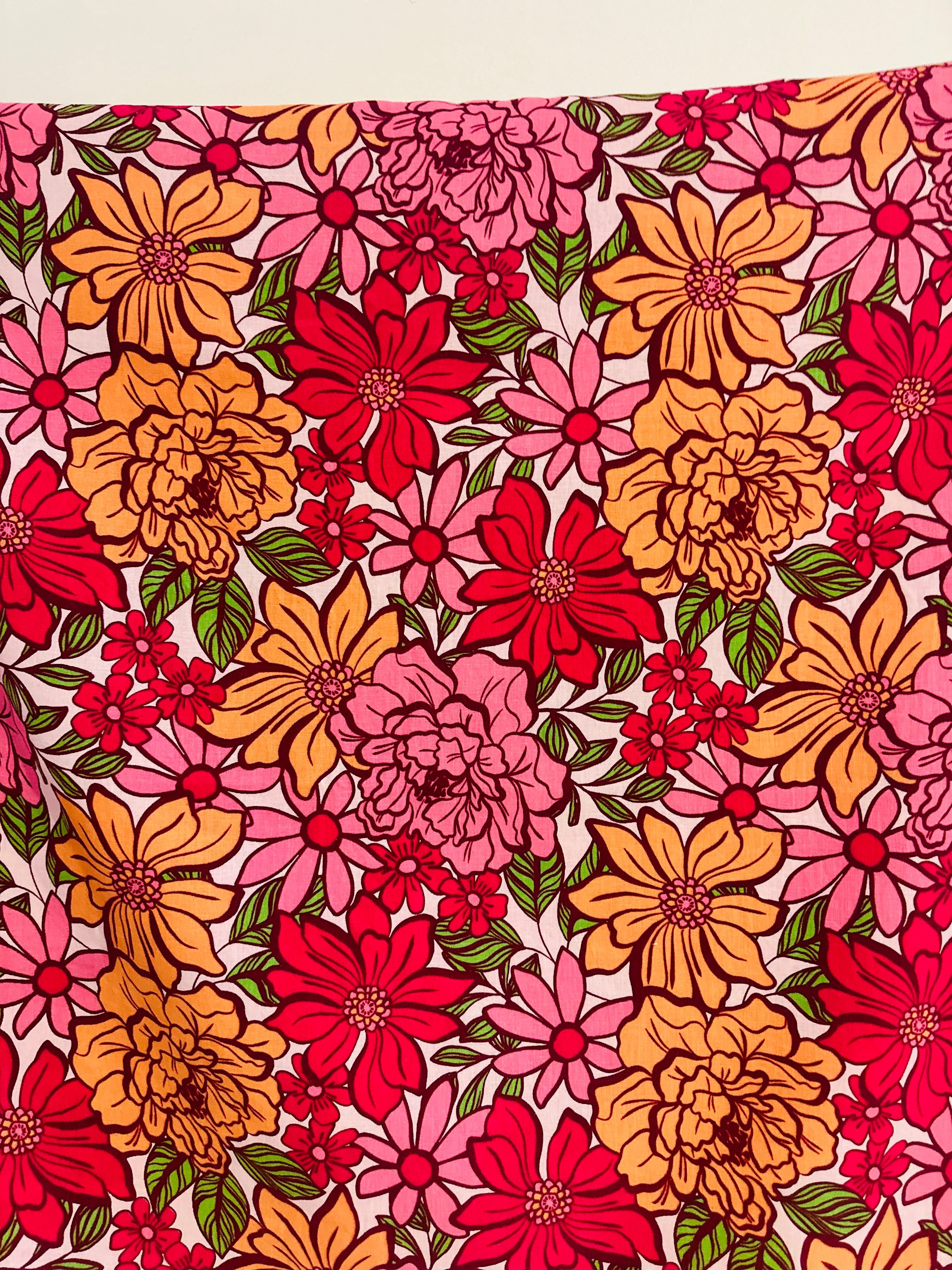 160cms Bright Pink Modern Floral Fabric